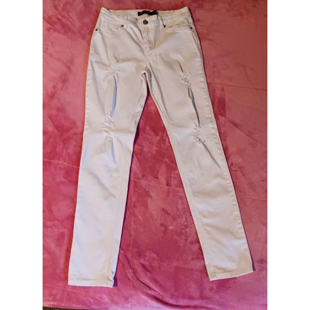 Blue Candy Girls White Ripped Straight Jeans Youth Size 16